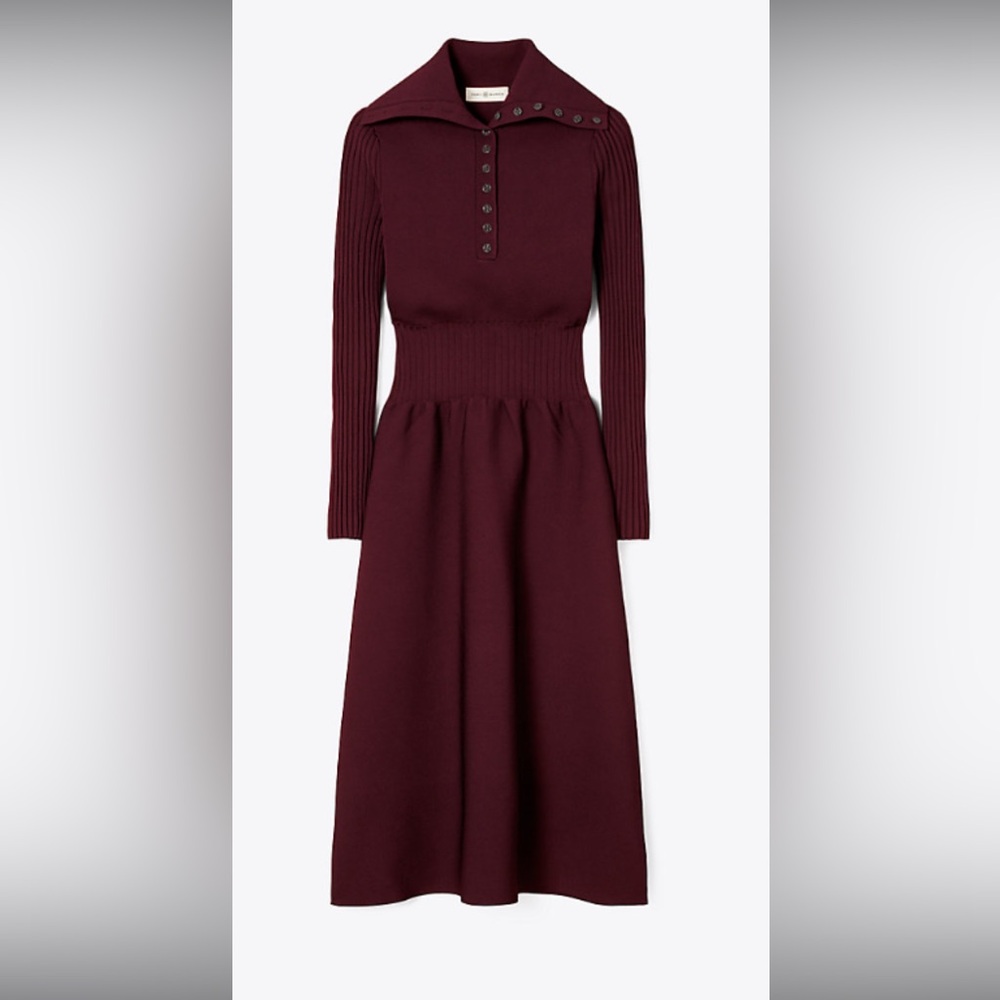 NWT Tory Burch Knit Polo Sweater Dress in Oxblood Burgundy